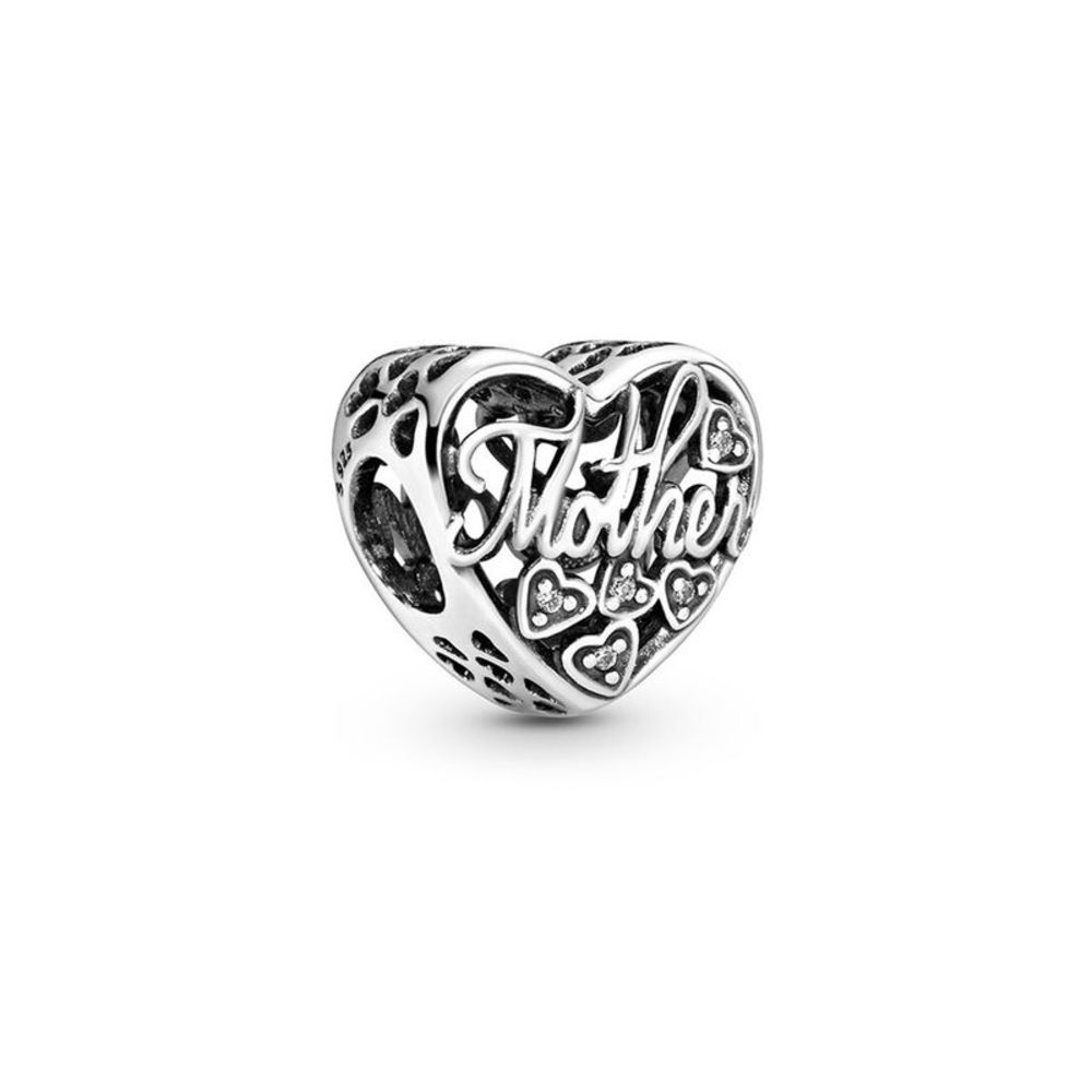 Pandora Silver Cz Mother & Son Heart Charm
